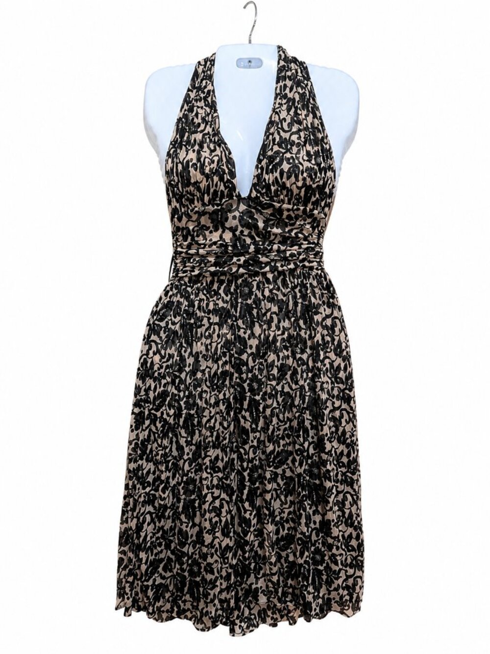 Diane von Furstenberg DVF 100% Silk Floral Halter Dress Size 4 Black Cream